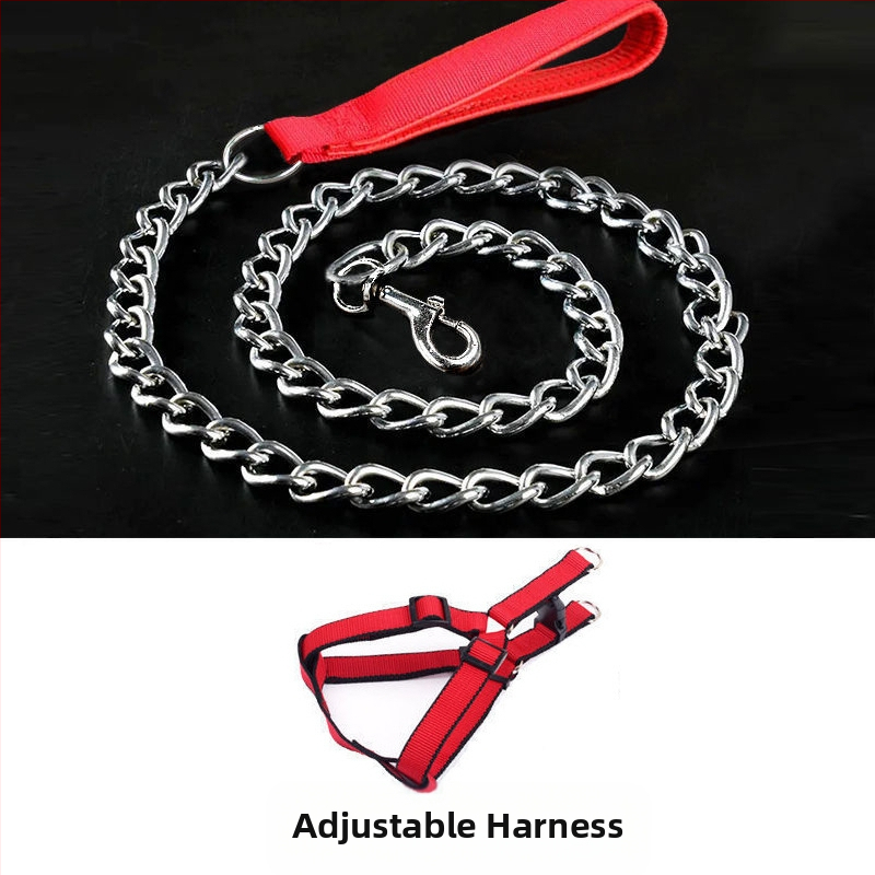 Кучешка каишка от желязна верига, устойчива на ухапвания, регулирана с автоматична катарама