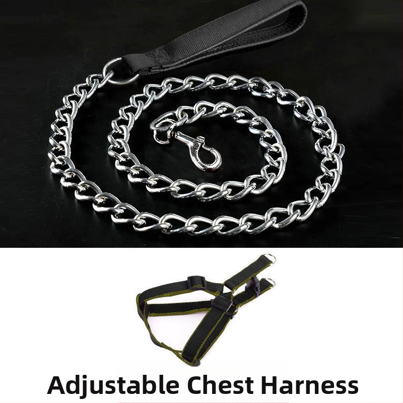 Кучешка каишка от желязна верига, устойчива на ухапвания, регулирана с автоматична катарама