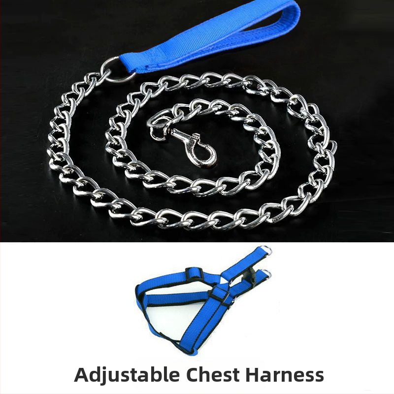 Кучешка каишка от желязна верига, устойчива на ухапвания, регулирана с автоматична катарама