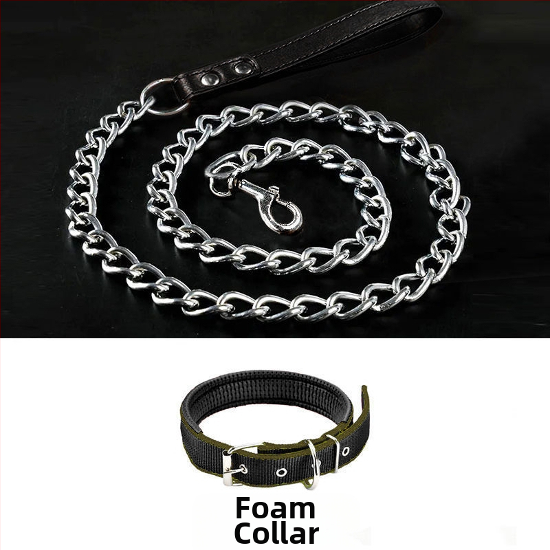 Кучешка каишка от желязна верига, устойчива на ухапвания, регулирана с автоматична катарама