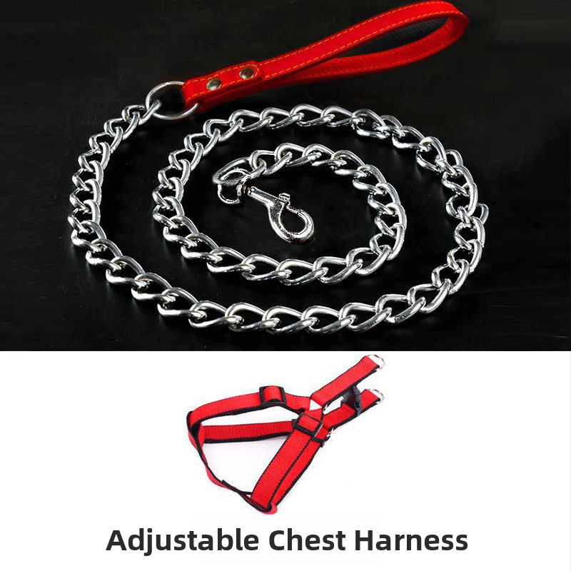 Кучешка каишка от желязна верига, устойчива на ухапвания, регулирана с автоматична катарама