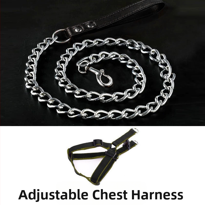Кучешка каишка от желязна верига, устойчива на ухапвания, регулирана с автоматична катарама