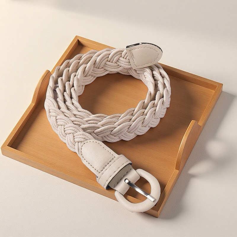 Moteriška juosta iš vaško virvės su smeigės sagtimi, medvilnė ir linai, retro etninio literatūrinio stiliaus, siauras plotis