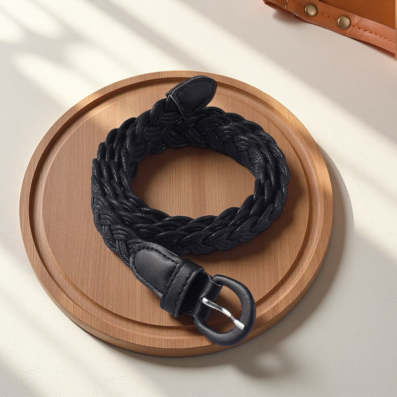 Moteriška juosta iš vaško virvės su smeigės sagtimi, medvilnė ir linai, retro etninio literatūrinio stiliaus, siauras plotis