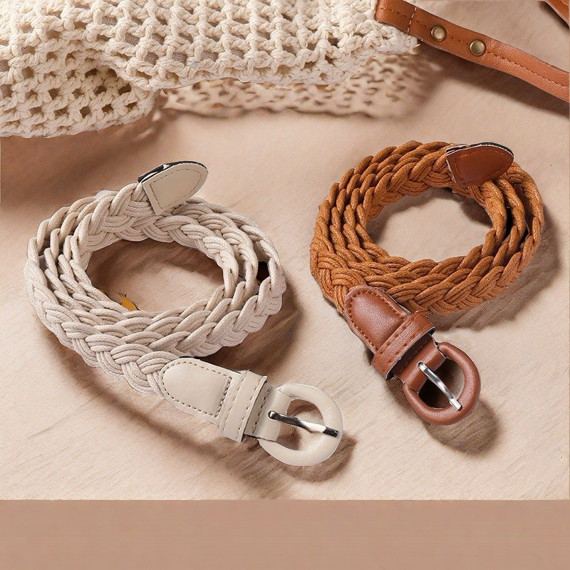 Moteriška juosta iš vaško virvės su smeigės sagtimi, medvilnė ir linai, retro etninio literatūrinio stiliaus, siauras plotis