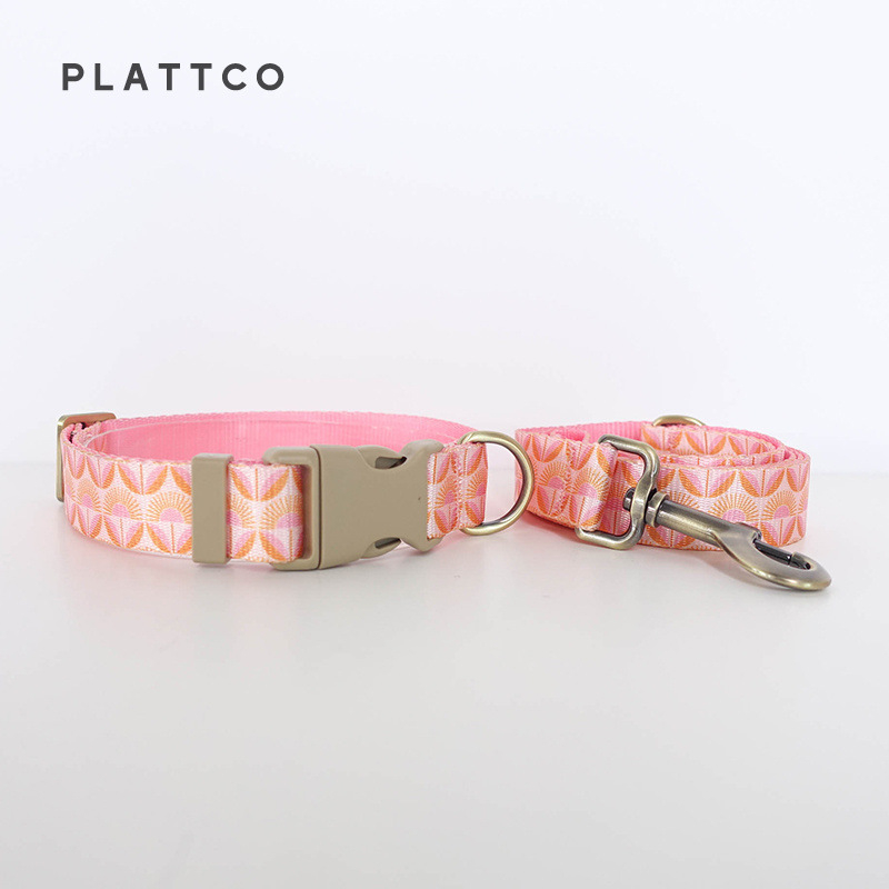 PLATTCO Sunrise Flower kutya nyakörv és póráz készlet – virágos minta, mű nylon, 0,19 kg
