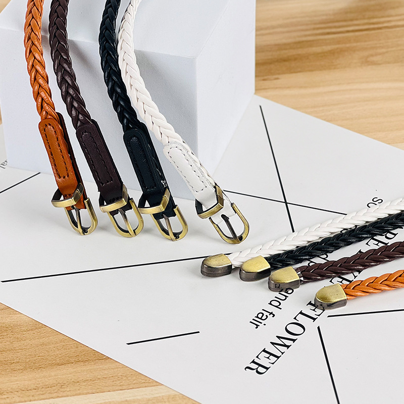 Moterų austa juosta su adatos sagtimi — PU oda, lydinio sagtis, adatos užsegimas, plotis <2 cm, stilius verslo/viskas dera/paprastas