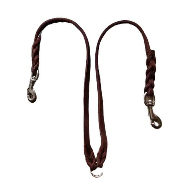 Csúcsminőségű marhabőr kutyapóráz kettős vezetővel és univerzális kampóval
