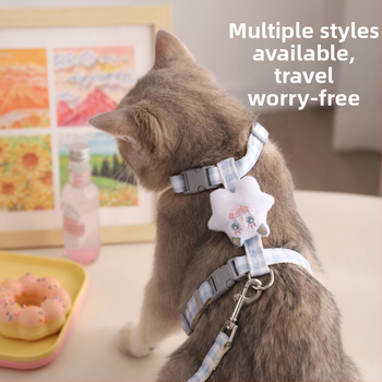 Katės vedimo virvė - neatsidaro, reguliuojamas krūtinės diržas, nailono virvė su lydinio ir ABS užraktais