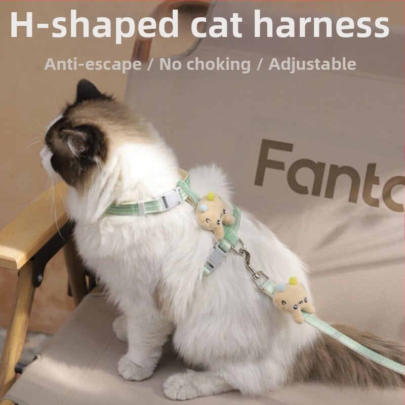 Katės vedimo virvė - neatsidaro, reguliuojamas krūtinės diržas, nailono virvė su lydinio ir ABS užraktais