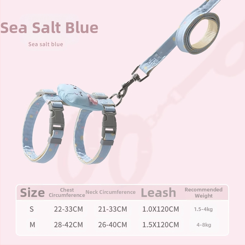 Katės vedimo virvė - neatsidaro, reguliuojamas krūtinės diržas, nailono virvė su lydinio ir ABS užraktais