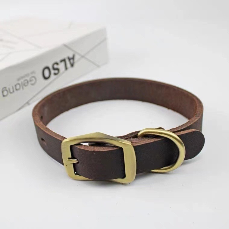 Кожен нашийник за кучета, първи слой телешка кожа, широк и удебелен, регулируем, за немска овчарка и различни породи кучета