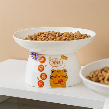 Ανεβασμένο μπολ φαγητού για γάτες, με προστασία λαιμού, από ανοξείδωτο ατσάλι, σχέδιο καρτούν