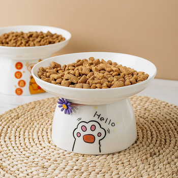 Ανεβασμένο μπολ φαγητού για γάτες, με προστασία λαιμού, από ανοξείδωτο ατσάλι, σχέδιο καρτούν