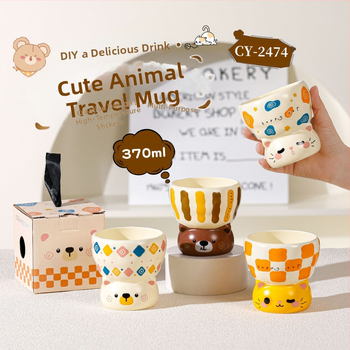 Κεραμικό μπολ γάτας με υψηλή βάση για νερό και φαγητό, στρογγυλό σχήμα, εκτύπωση κινούμενων σχεδίων, κατάλληλο για φούρνο μικροκυμάτων