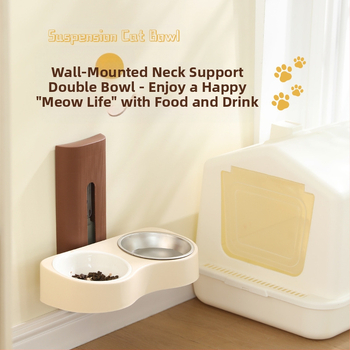 Τοίχος-τοποθετούμενο σετ με δύο μπολάκια για κατοικίδια, αντιανατροπή, πλαστικό, αυτόματη τροφοδοσία