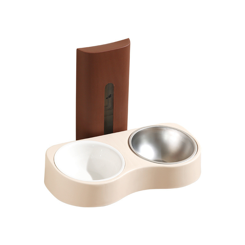 Τοίχος-τοποθετούμενο σετ με δύο μπολάκια για κατοικίδια, αντιανατροπή, πλαστικό, αυτόματη τροφοδοσία