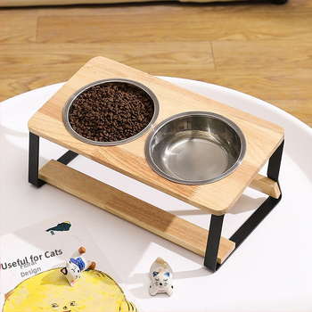 Ράφι τροφοδοσίας γάτας με κεραμικό μπολ και ξύλινο πλαίσιο, κεκλιμένος σχεδιασμός για αποτροπή ανατροπής, μάρκα Aile sheng