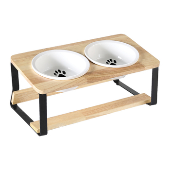 Ράφι τροφοδοσίας γάτας με κεραμικό μπολ και ξύλινο πλαίσιο, κεκλιμένος σχεδιασμός για αποτροπή ανατροπής, μάρκα Aile sheng
