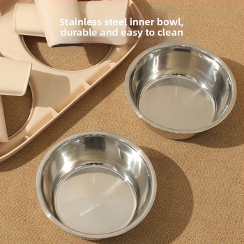 Συρόμενα ανυψωμένα διπλά μπολ σκύλου, πλαστική κατασκευή, μάρκα Meow Heart Treasure, εξοπλισμός ταΐσματος κατοικίδιων