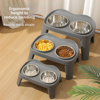 Συρόμενα ανυψωμένα διπλά μπολ σκύλου, πλαστική κατασκευή, μάρκα Meow Heart Treasure, εξοπλισμός ταΐσματος κατοικίδιων