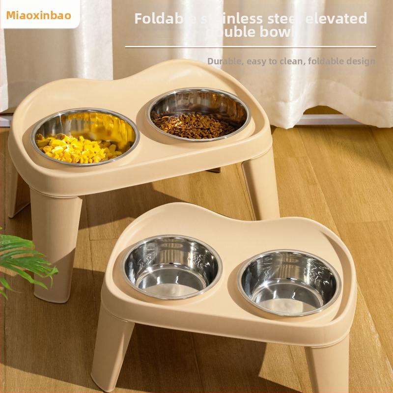 Сгъваеми повдигнати двойни купи за кучета, пластмасова конструкция, марка Meow Heart Treasure, принадлежности за хранене на домашни любимци
