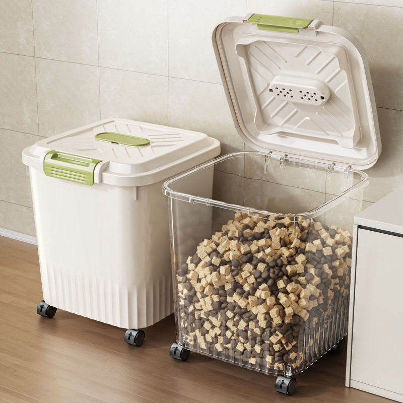 Κοντέινερ Αποθήκευσης Τροφίμων Κατοικίδιων Με Καπάκι — Σφραγισμένο, Αδιάβροχο και Ανθεκτικό σε Έντομα, Διαφανές Με Ρόδες για Τροφή Γάτας και Σκύλου, Κατασκευασμένο από Πολυπροπυλένιο. Χωρητικότητα: Δείτε λεπτομέρειες