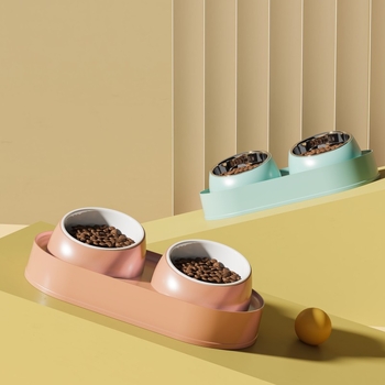 Κεραμικό μπολ για γάτες με διπλό μπολ, αντι-ανατροπή και κεκλιμένο στόμιο για προστασία του λαιμού