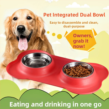 Μπολ τροφής σκύλου από ανοξείδωτο ατσάλι, σε σχήμα οστού, ενιαίο διπλό μπολ για κατοικίδια