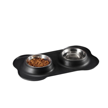 Μπολ τροφής σκύλου από ανοξείδωτο ατσάλι, σε σχήμα οστού, ενιαίο διπλό μπολ για κατοικίδια