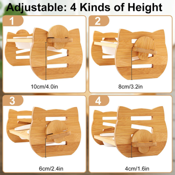 Ξύλινο κεκλιμένο ράφι ταΐσματος κατοικίδιων με διπλά μπολ, προστασία της σπονδυλικής στήλης για γάτες