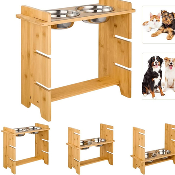 Állítható fa etetőállvány macskáknak és kutyáknak