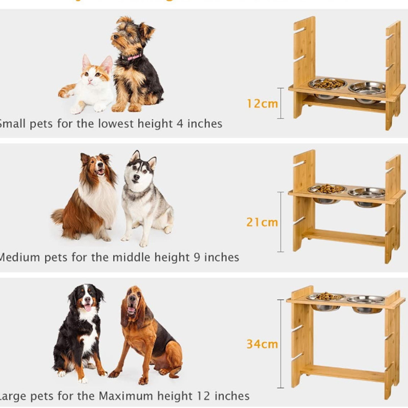 Állítható fa etetőállvány macskáknak és kutyáknak