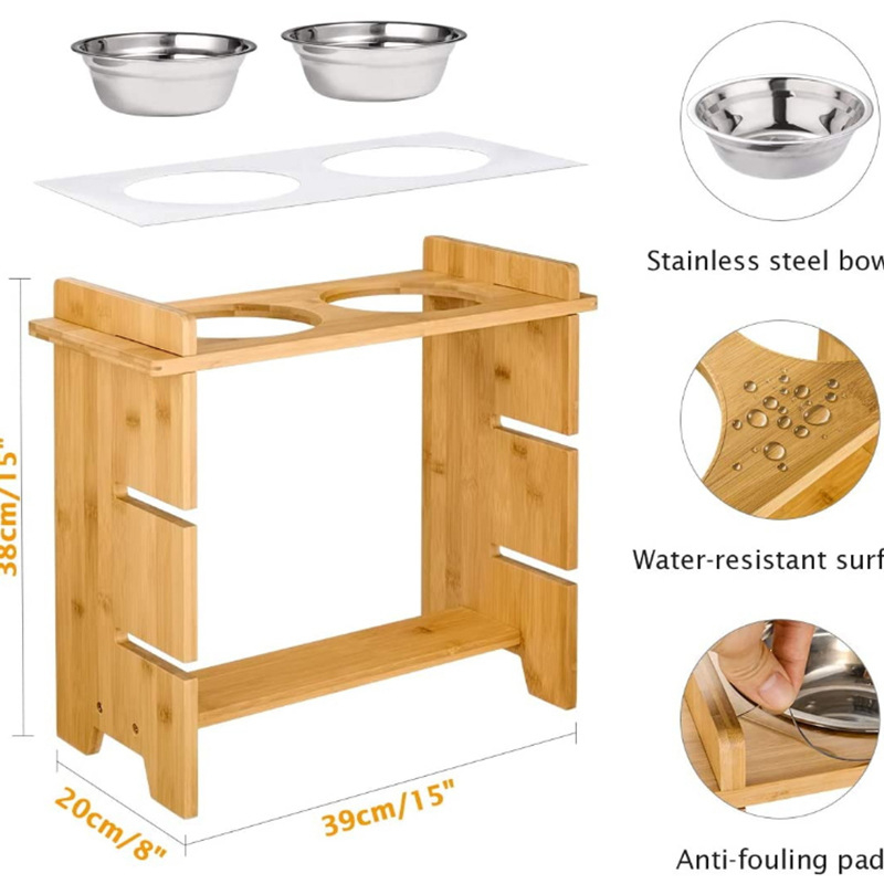 Állítható fa etetőállvány macskáknak és kutyáknak