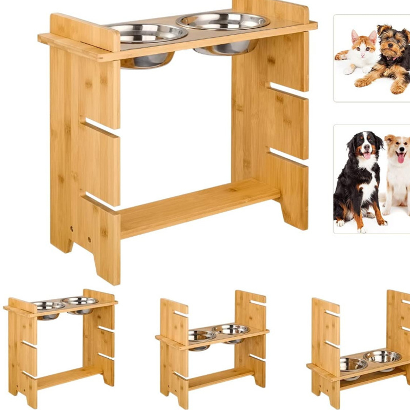 Állítható fa etetőállvány macskáknak és kutyáknak