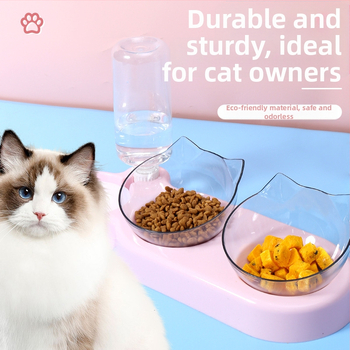 3-σε-1 μπολ τροφής για γάτες και σκύλους με αυτόματο πότισμα νερού, προστασία από ανατροπή και προστασία του λαιμού, υλικό PP+PC