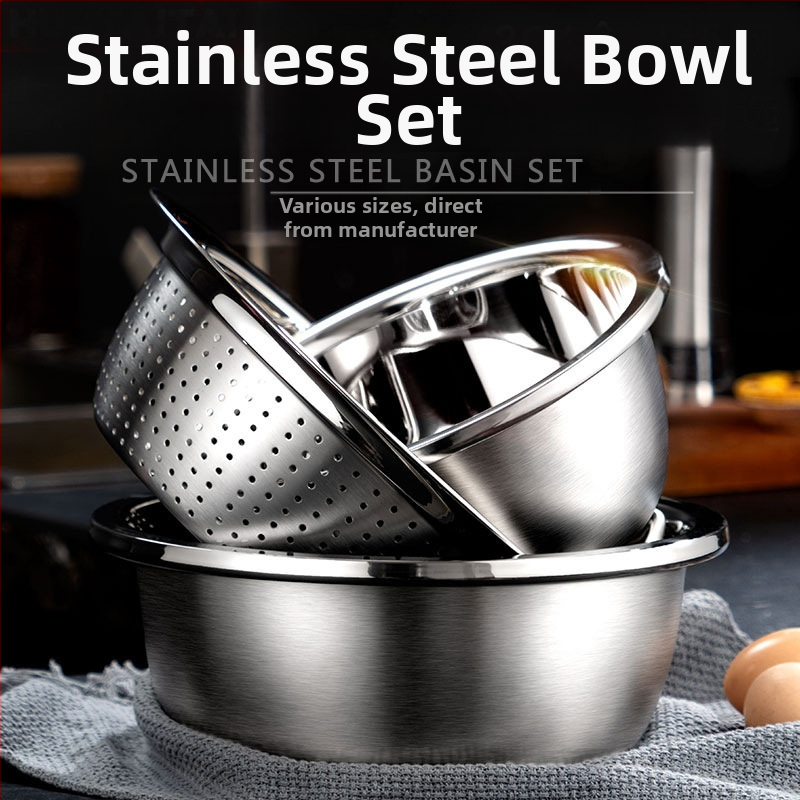Xian shun μη μαγνητικό ατσάλινο μπασίνα κουζίνας ευρωπαϊκού στυλ, πολυλειτουργική λεκάνη για ζύμωμα, χτύπημα αυγών και στράγγισμα