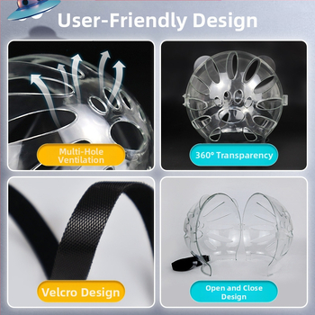 Katės kosminė skrybėlė su Elžbietos apykakle – prieš laižymą, monochrominis raštas, PET medžiaga, karikatūrinis stilius