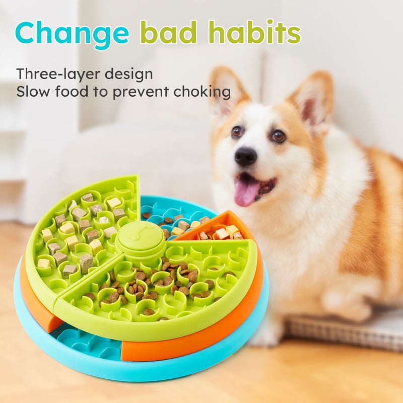 Háromszintes forgó kutyatál lassú etetéshez, interaktív rejtvény, PP anyag