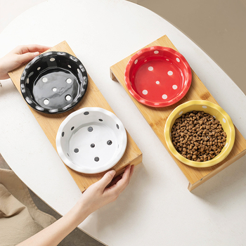 Κεραμικό μπολ για γάτες με δύο μπολάκια σε ραφιέρα από μπαμπού και ξύλο | Σύστημα αυτόματης σίτισης | Μάρκα Shuo Ni
