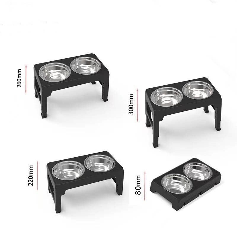 Magasított etető macskák és kis testű kutyák számára, dupla tál, állítható magasságú