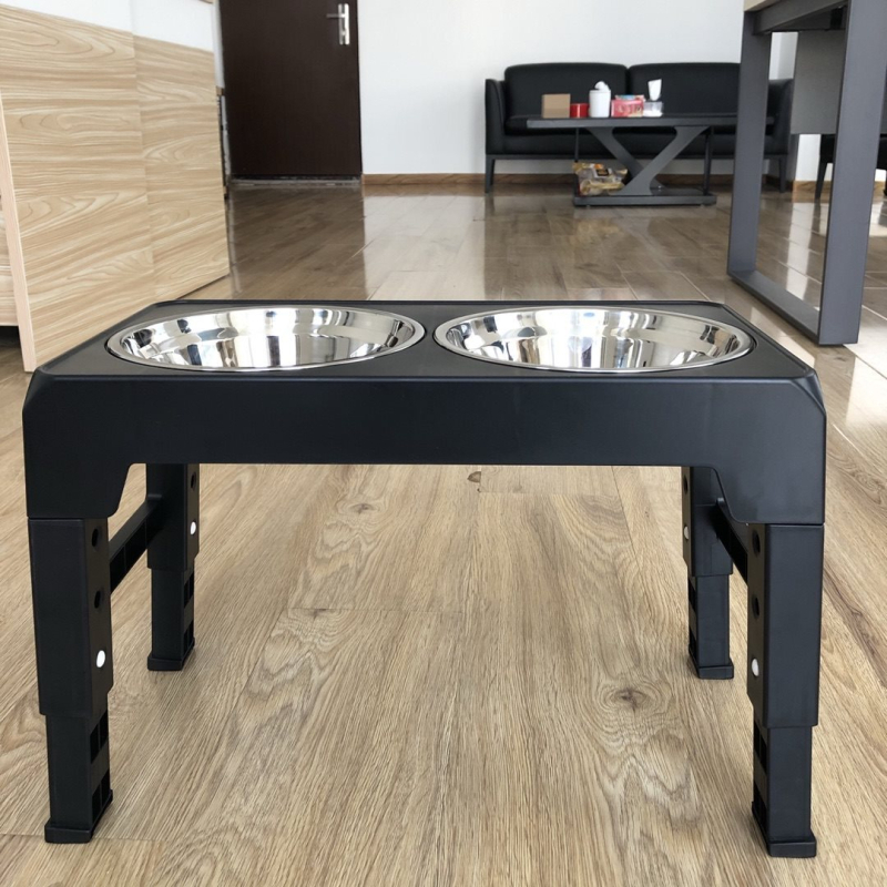 Magasított etető macskák és kis testű kutyák számára, dupla tál, állítható magasságú