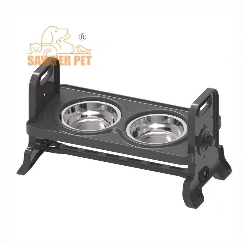 Magasított etető macskák és kis testű kutyák számára, dupla tál, állítható magasságú