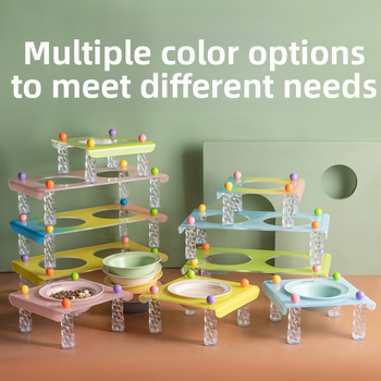 Shuoying Μπολ Γάτας — κεραμικό μπολ με ακρυλικό ράφι, διπλό μπολ, ψηλή βάση, UFO στυλ, συμβατό με αυτόματη τροφοδοσία