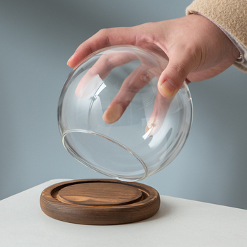 Γυάλινος σφαιρικός θόλος γραφείου με διατηρημένα άνθη, φυσητό γυαλί μπόροσιλικό υψηλό, μοντέρνο μινιμαλιστικό στυλ