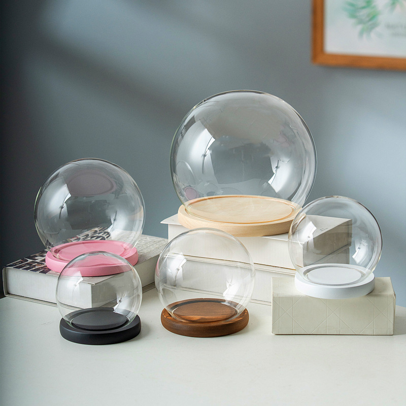 Γυάλινος σφαιρικός θόλος γραφείου με διατηρημένα άνθη, φυσητό γυαλί μπόροσιλικό υψηλό, μοντέρνο μινιμαλιστικό στυλ