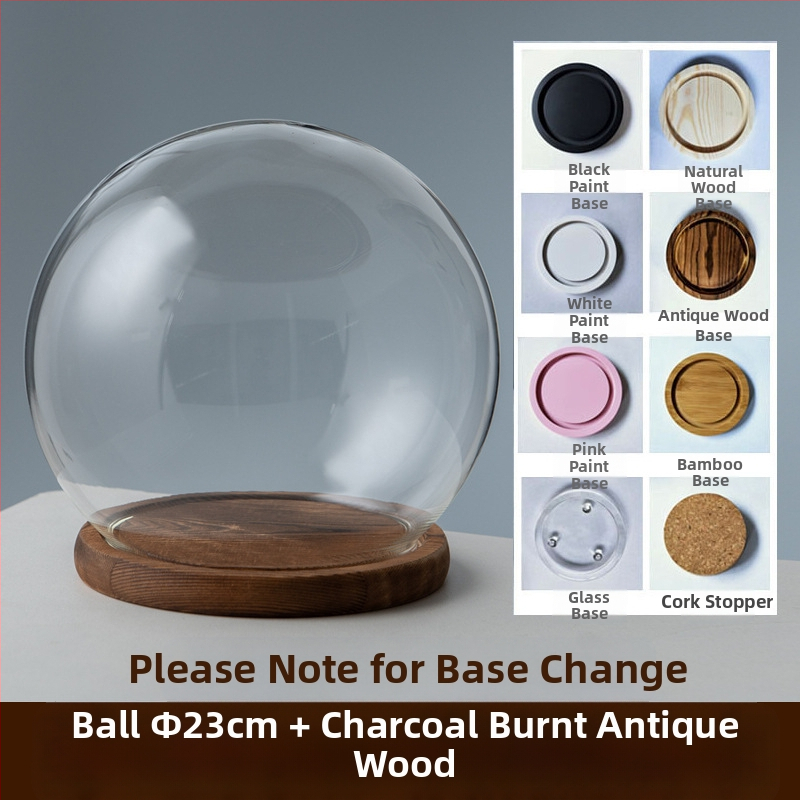 Γυάλινος σφαιρικός θόλος γραφείου με διατηρημένα άνθη, φυσητό γυαλί μπόροσιλικό υψηλό, μοντέρνο μινιμαλιστικό στυλ