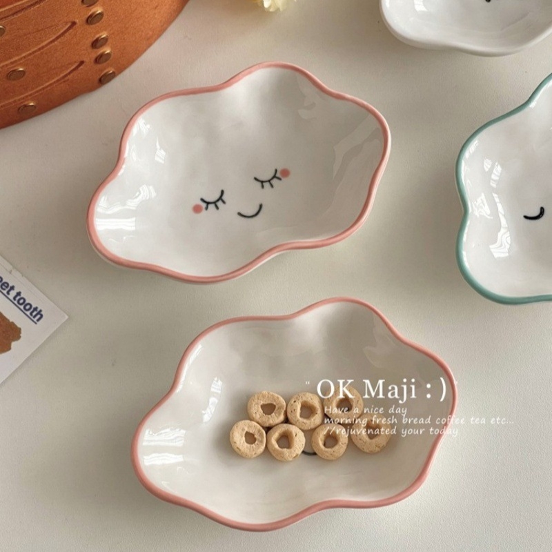 Порцеланова чиния за сос с карикатурен дизайн, корейски стил, неравна форма, подходяща за микровълнова