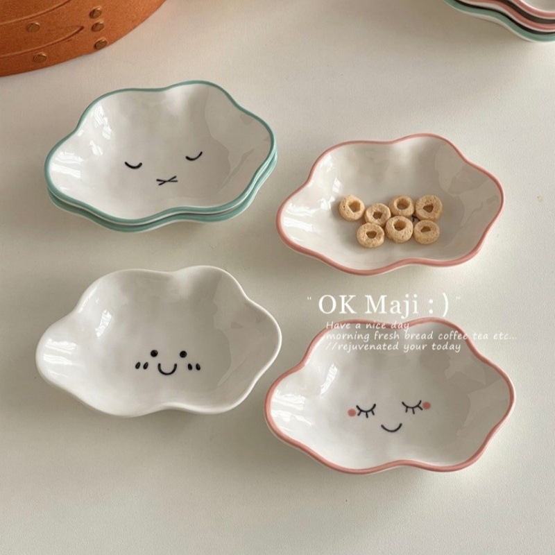 Порцеланова чиния за сос с карикатурен дизайн, корейски стил, неравна форма, подходяща за микровълнова