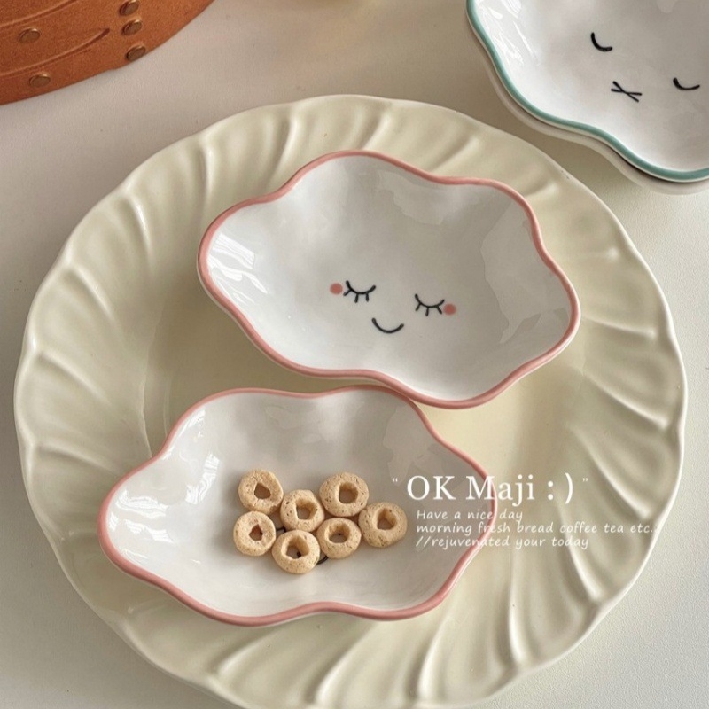 Порцеланова чиния за сос с карикатурен дизайн, корейски стил, неравна форма, подходяща за микровълнова